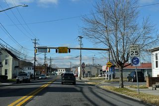 Clark Street west ahead of Ward Street and Downtown Harrington.