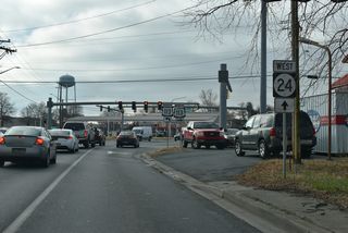 SR 24 follows Laurel Road and Millsboro Highway southwest from U.S. 113/SR 20 (Dupont Boulevard) to Gumboro.