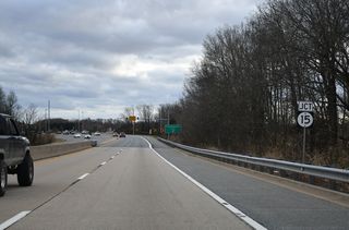SR 15 arcs 0.88 miles southwest from SR 71/896 along Bethel Church Road to a roundabout with SR 286 west and Choptank Road.