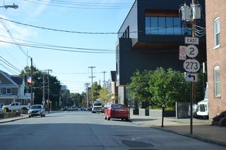 Remaining shields for SR 2 and SR 273 on Academy Street south ahead of Delaware Avenue. The replacement made in 2019 removed SR 2.