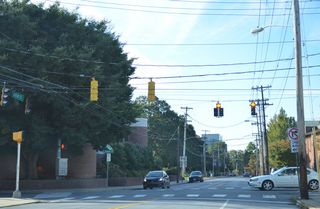 Academy Street south at Delaware Avenue east.