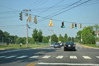 1.47 miles east from the state line, Barksdale Road intersects Casho Mill Road. The 42 inch Eagle signal at Casho Mill Road was one of the oldest remaining traffic signals in Newark.