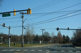 Barksdale Road (Road 360) intersects Casho Mill Road (Road 361) adjacent to Norma B. Handloff Park.
