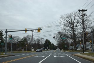 Mast arm assemblies replaced the span wire array at Casho Mill Road after 2012.