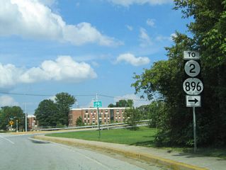 Removed by 2007, trailblazers for SR 2/896 directed motorists from Barksdale Road east onto Apple Road south for the former state route pair along Elkton Road (South Main Street).