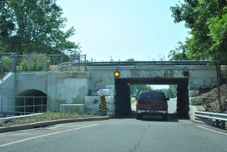 Southbound traffic on Casho Mill Road at the CSX underpass has the right of way through the one lane underpass.