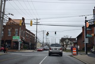 Main Street (SR 273) leads west into Downtown Newark from Chapel Street.