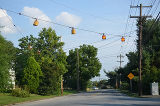 Eagle Flatback flashers at Chapel Street south and East Park Place. Traffic turning right does not have to stop.