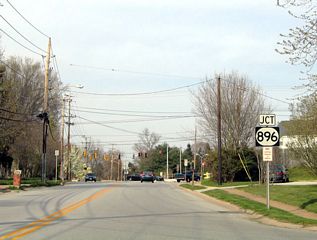 Approaching SR 896 (South College Avenue) on Chestnut Hill Road east.