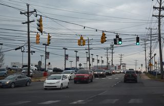 A five-way intersection joins Cleveland Avenue with N Chapel Street, Paper Mill Road (old SR 72) and Margaret Street.