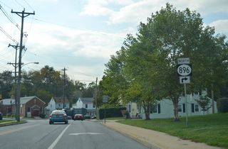 Forthcoming New London Road is SR 896 leading north from W Main Street. This shield was posted after 2012 and removed by 2016.