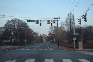 The block of College Avenue between Delaware Avenue east and Main Street west doubles as SR 896 northbound.