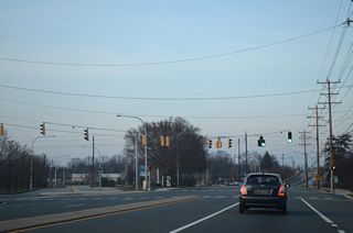 The five-way intersection with former Mopar Drive was rebuilt in 2018 during work on the new Newark Transit Station.
