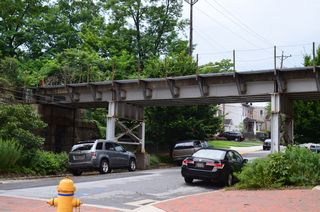 Gilpin Avenue passes under a CSX Railroad line north of Dupont Street.