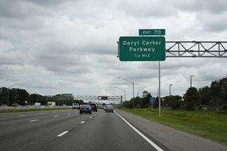 Daryl Carter Parkway angles southeast from S Apopka Vineland Road (CR 535) to Palm Parkway and I-4 before curving south to International Drive.