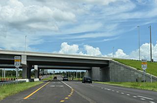 U.S. 17 meets SR 23 (First Coast Expressway) at a diamond interchange (Exit 13). The toll road opened north from U.S. 17 to SR 21 (Blanding Boulevard) at Middleburg on August 9, 2025.