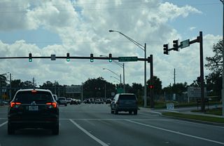 Old Orange Park Road angles northeast from U.S. 17 to an apartment complex and business park. A separate section of the road lies north beyond Interstate 295.