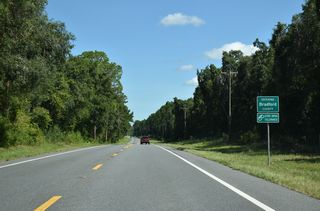 Running just east of Lake Santa Fe and the Alachua County line, SR 21 proceeds north into the southeastern wedge of Bradford County.