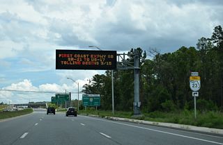 The First Coast Expressway southeast from SR 21 (Blanding Boulevard) to U.S. 17 south of Green Cove Springs opened to traffic on August 9, 2025.