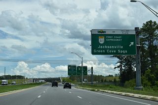 The First Coast Expressway travels 18 miles southeast from SR 21 at Middleburg to U.S. 17. The next phase of toll road construction supplants SR 16 east across the Shands Bridge.