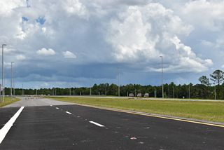 SR 23 (First Coast Expressway) begins at a diamond interchange (Exit 13) with U.S. 17. This view looks south at mile marker 14 and the next section of the toll road to be completed.