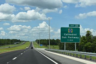 The second in a series of three DDI&#039;s links the First Coast Expressway with Cathedral Oak Parkway (CR 216) at Exit 23.