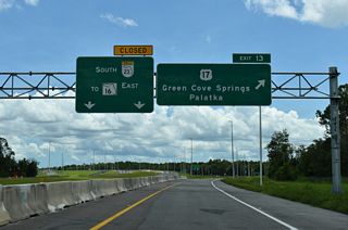 The section of the First Coast Expressway opened on August 9, 2025 concludes southbound at Exit 13.