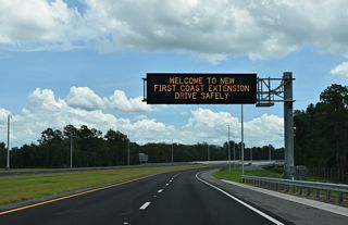 The First Coast Expressway makes a sweeping curve southward across Bradley Creek.