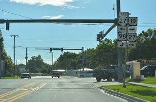 U.S. 19/98 overlap south to Crystal River and Sugarmill Woods in Citrus County. U.S. 19 continues from there toward St. Petersburg while U.S. 98 angles southeast to Brooksville and Lakeland.