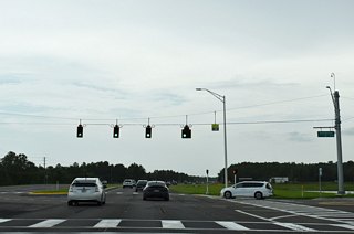 U.S. 41 at Sunterra Drive and the entrance to the Terra del Sol subdivision. Suburban development envelops the remainder of U.S. 41 south through Land O&apos; Lakes.