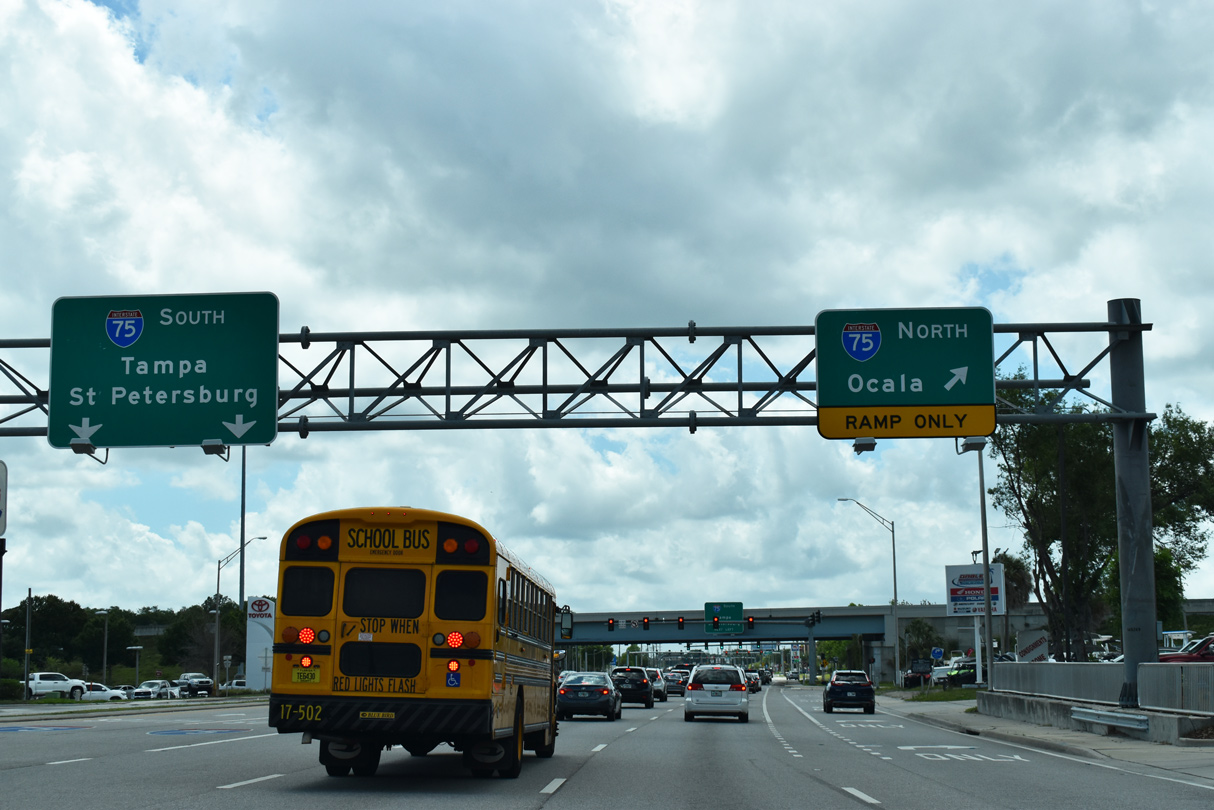 Interstate 75 extends north from CR 54 as a six lane freeway connecting to Ocala...