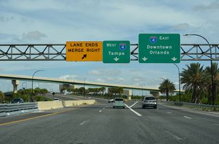 Interstate 4 heads northeast seven miles to Downtown Orlando and ten miles southwest to Lake Buena Vista / Walt Disney World.
