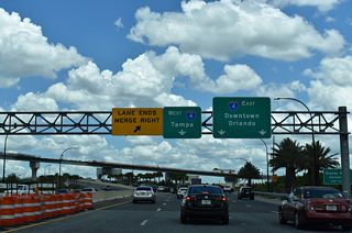 Heading southwest, Interstate 4 passes by Universal Orlando before vacating the Orlando city limits ahead of Walt Disney World and Celebration.
