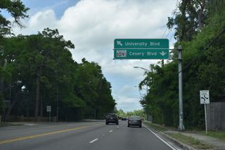 University Boulevard splits with SR 109 north at the Arlington River. SR 109 shifts onto Cesery Boulevard north into Arlington.