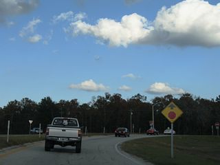 Curving east from Primrose Avenue, CR 215 concludes at a stop sign with SR 21 across from Periwinkle Avenue.