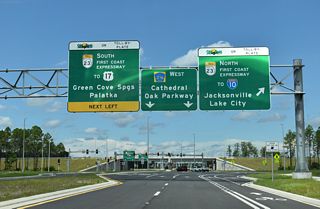 The First Coast Expressway opened north to SR 21 (Blanding Boulevard) and south to U.S. 17 beyond Green Cove Springs on August 9, 2025.