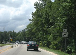 Replaced after 2011, a repurposed vintage shield assembly referenced SR 21 (Blanding Boulevard) on Clay County Road 218 west. Blanding Boulevard constitutes a major arterial leading southwest from Jacksonville to Middleburg.