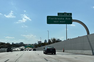 The half diamond interchange (Exit 46 A) with Floribraska Avenue is next to Robles Park.