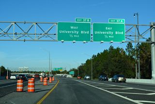 University Boulevard extends 2.5 miles east from Exit 37 A to SR 434 (Alafaya Trail) at the UCF campus.