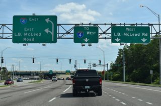 L.B. McLeod Road intersects John Young Parkway along the north side of Interstate 4. The major collector runs east alongside the freeway 1.12 miles to Rio Grande Avenue near the Rio Grande Terrace community.