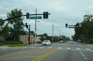 Edgewater Drive south at Eagle Way, an entrance to Edgewater High School.