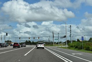 Bruce B. Downs Boulevard shifts eastward away from the section line from the first intersection with Eagleston Boulevard toward CR 54.