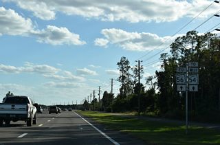 Trailblazers direct traffic along Bruce B. Downs Boulevard south to SR 56 for what was the continuation of SR 54 west to New Port Richey. SR 581 linked the previously disconnected sections of SR 54 via SR 56 west. However with maintenance of SR 54 east to Zephryhills transferred to Pasco County, this connectivity is less relevant.