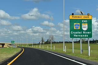 The Suncoast Parkway ends at CR 486. Construction extending SR 589 northwest to CR 495 got underway in Fall 2025.