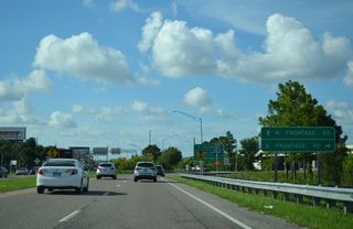 A frontage road system accompanies the freeway along U.S. 19 through Pinellas Park and Largo.