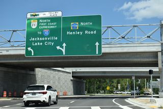 SR 23 (First Coast Expressway) travels 18.2 miles north from CR 739 (Henley Road) to Interstate 10 west of Whitehouse in Jacksonville.