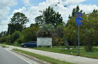 The first reassurance marker for Clay County Road 739 stands along Henley Road south of CR 220 at Rattlesnake Bend.