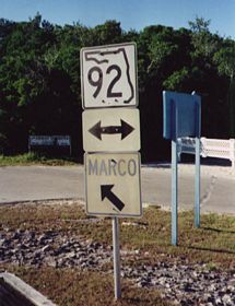 SR 92 and faded orange U.S. 41 markers previously posted at the west end of CR 892 (Goodland Drive).