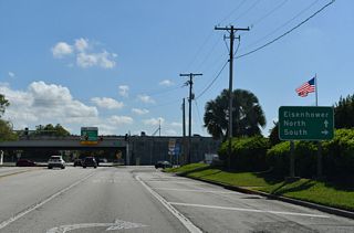Memorial Highway (CR 576) ties into Eisenhower Boulevard at a diamond interchange (Exit 3) with SR 589 (Veterans Expressway).