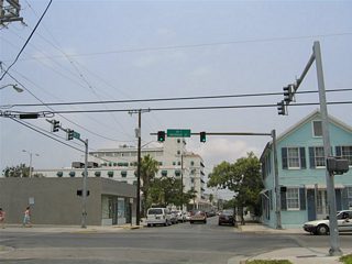Fleming Street eastbound at the southern terminus of U.S. 1 (Whitehead Street). Fleming Street travels east from the Harry S. Truman Annex to White Street through the southern reaches of Downtown Key West. Whitehead Street south carries the northbound beginning of U.S. 1 south to Truman Avenue. Whitehead Street north ends at Front Street in the heart of Downtown.